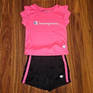 5 For $25 Champion Hot Pink and Black Quick Dry Active Outfit With Ruffles 2T